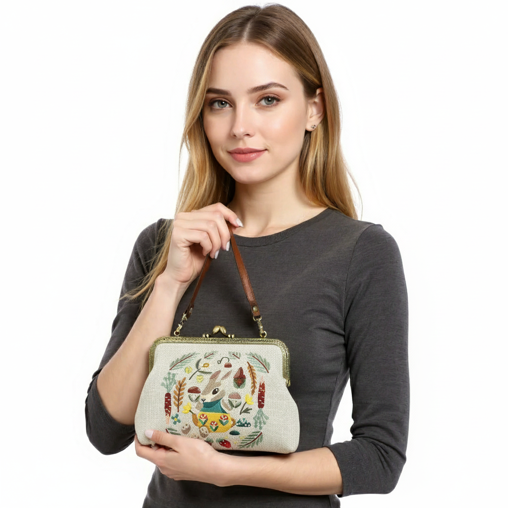 COMECO INC - Wholesale Shoulder Bag - Women's - BUNNY KISSLOCK BAG IN LINEN3