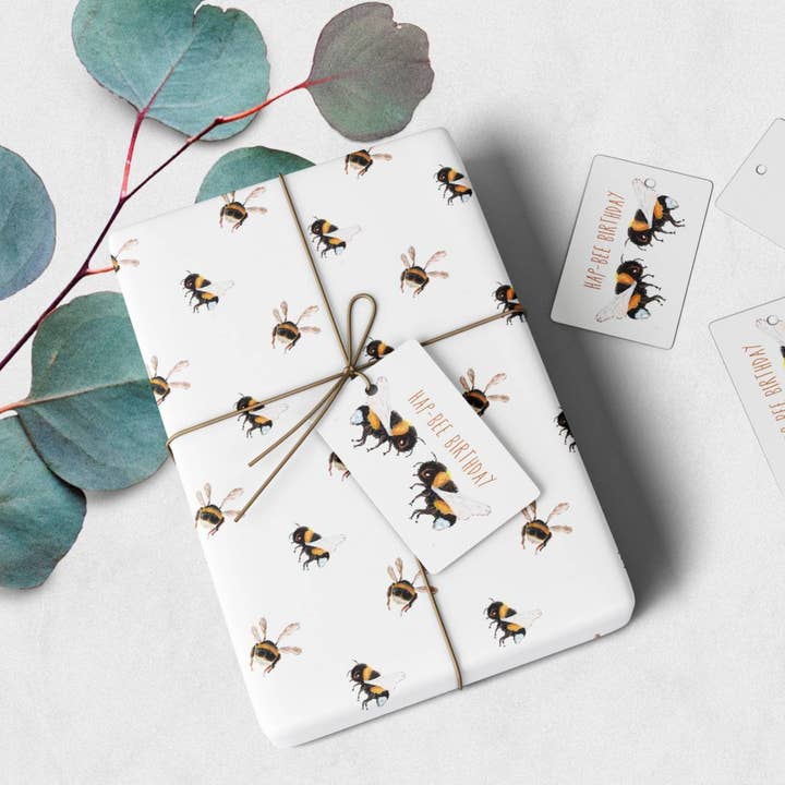 Bundle* Bumble Bee Wrapping Paper, Gift Tags and Craft Twine for wholesale by Patricia Grace Art