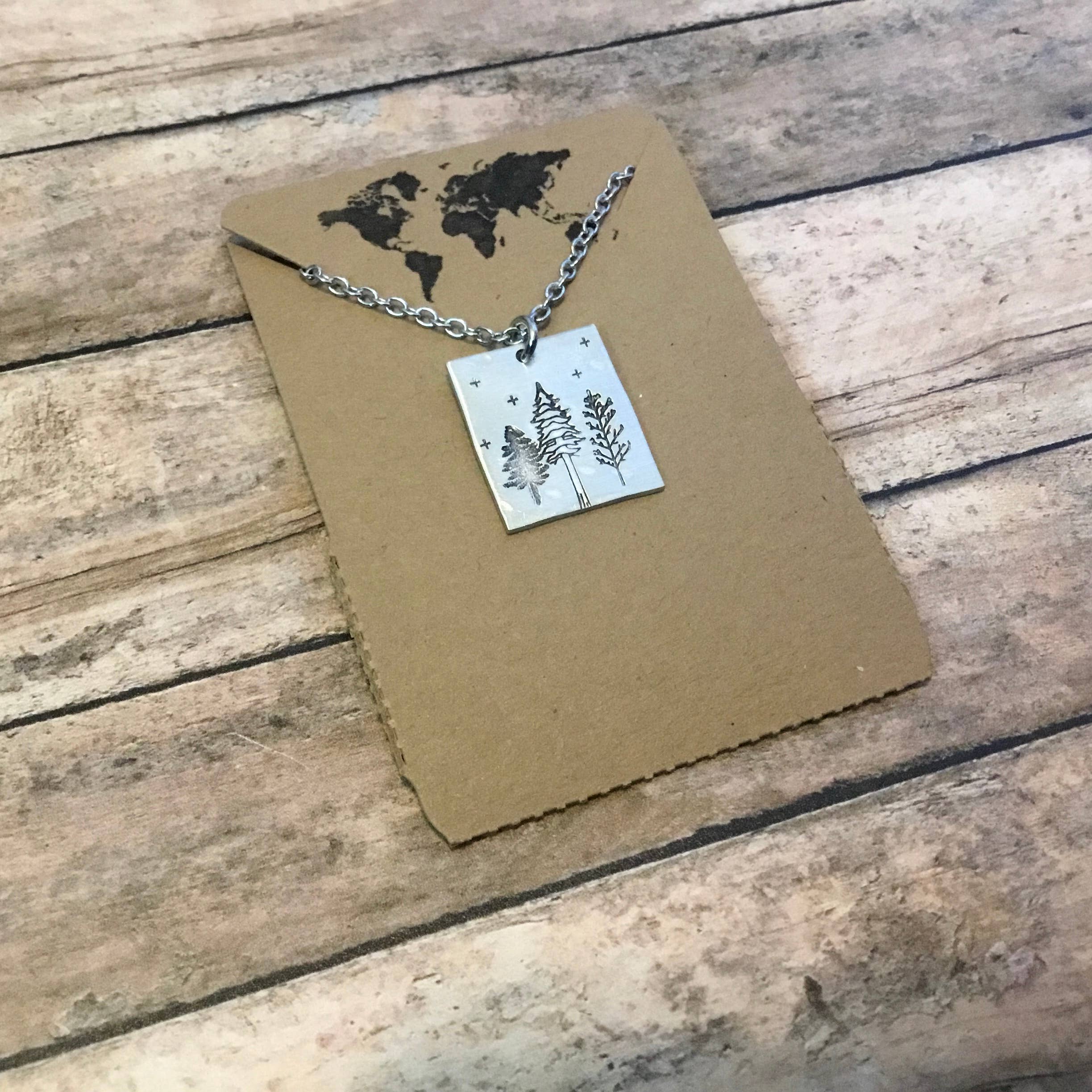 Jamie Haley Designs - Wholesale Pendant/Charm Necklace - Forest at night rectangular pendant in silver color1