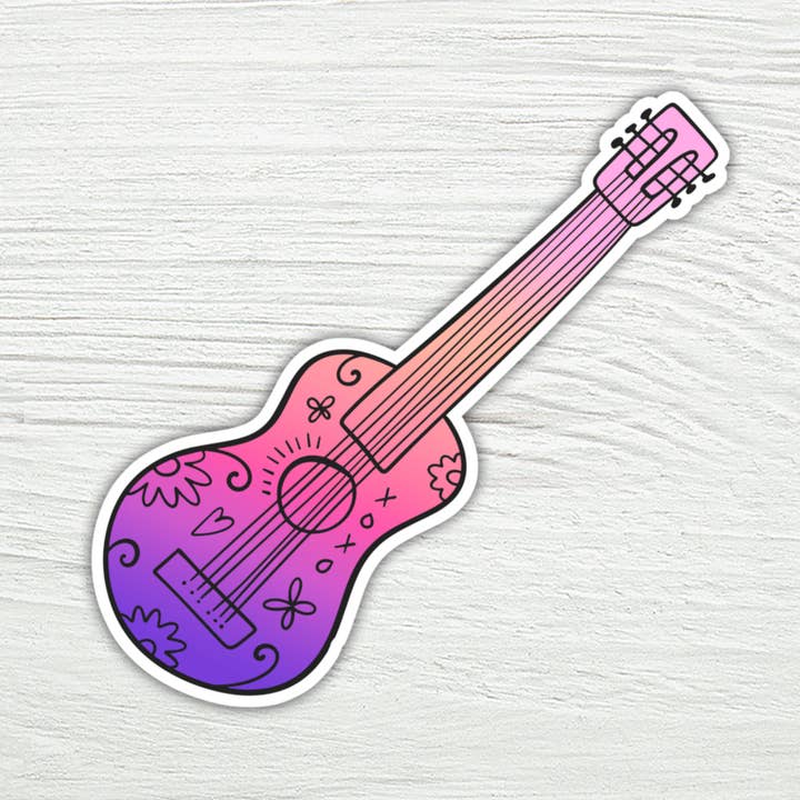 Coastal Creators of Connecticut - Wholesale Sticker - Taylor's Colorful Pink Guitar Laptop Water Bottle Sticker