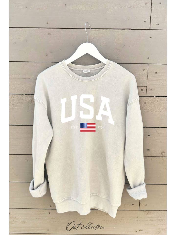 OAT COLLECTIVE - Wholesale Graphic Sweatshirt - Women's - USA EST.1776 Mineral Graphic Sweatshirt