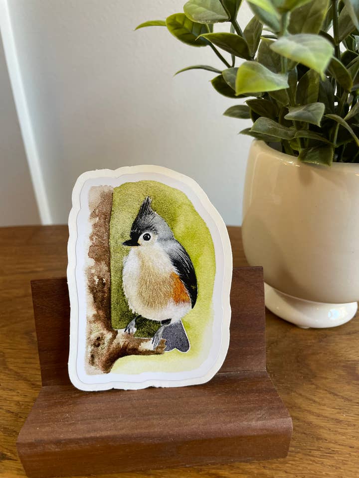 3” Waterproof Vinyl Diecut Sticker - Tufted Titmouse Bird for wholesale by Kristin Schmidt Artist
