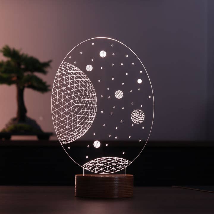 STUDIO BYLAMP - Wholesale Accent/bureaulamp - 3D Galaxy LED-lamp | houten batterij en USB-kabel