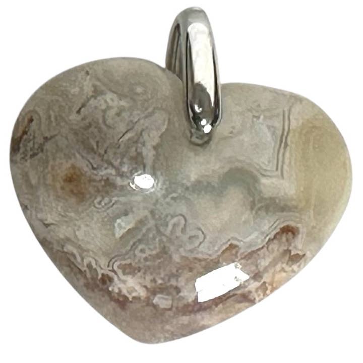 Ciondolo cuore agata crazy lace Messico A 25mm per la vendita all'ingrosso da parte di La Boîte à Cailloux