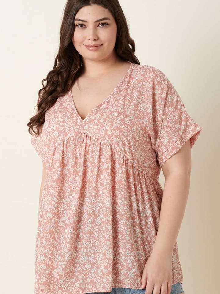 T10269PL-PLUS BLUSA DE BONECA COM ESTAMPA DE FLORES por atacado de mittoshop