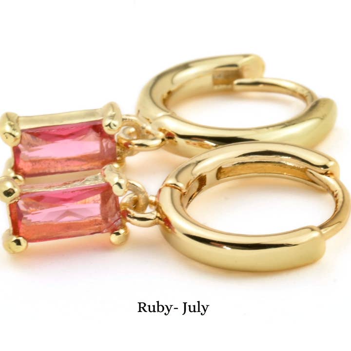 Blueyejewelry - Wholesale Huggie Earrings - Baguette Birthstone Hoops - Rectangle Stone Hoop Earrings7