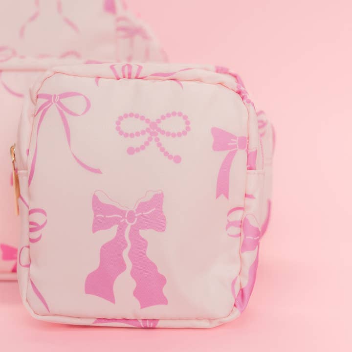 Rock Paper Scissors - Wholesale Makeup/Cosmetic Bag - Pink Bow Print Travel Toiletry Cosmetic Bag with Zipper2