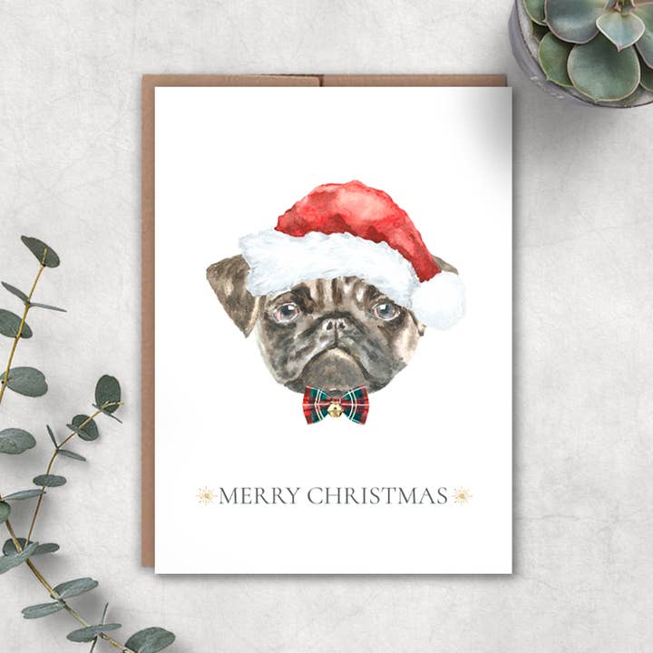 Pug Merry Christmas Card for wholesale by Expression Design Co