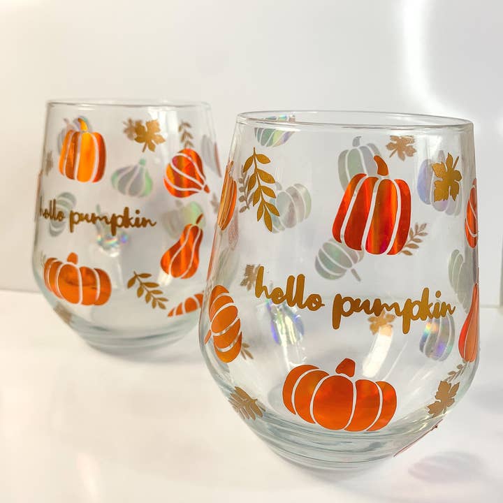 Hello Pumpkin Halloween Glass for wholesale by F&RDesign