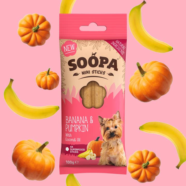 Soopa Europe - Wholesale Pet Treats - Dog - Mini Breed (Banana & Pumpkin) Dog Dental Sticks3