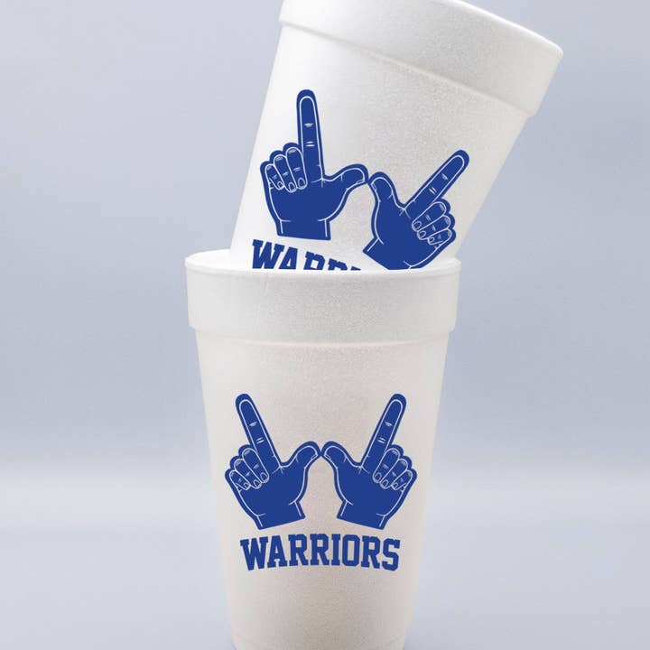 Warriors W Hands 16oz. Foam Party Cups (Set of 24) for wholesale by Old Town Social Club