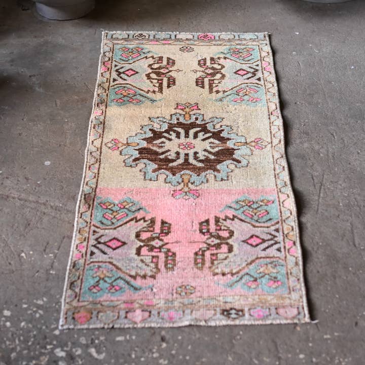 Pink Mermaid Vintage Turkish Mini Rug for wholesale by Blue Salvage