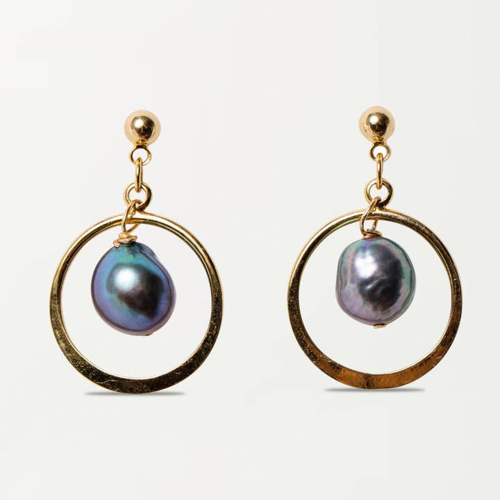 The Girona Earrings in Tahitian Black Pearl for wholesale by Montserrat New York