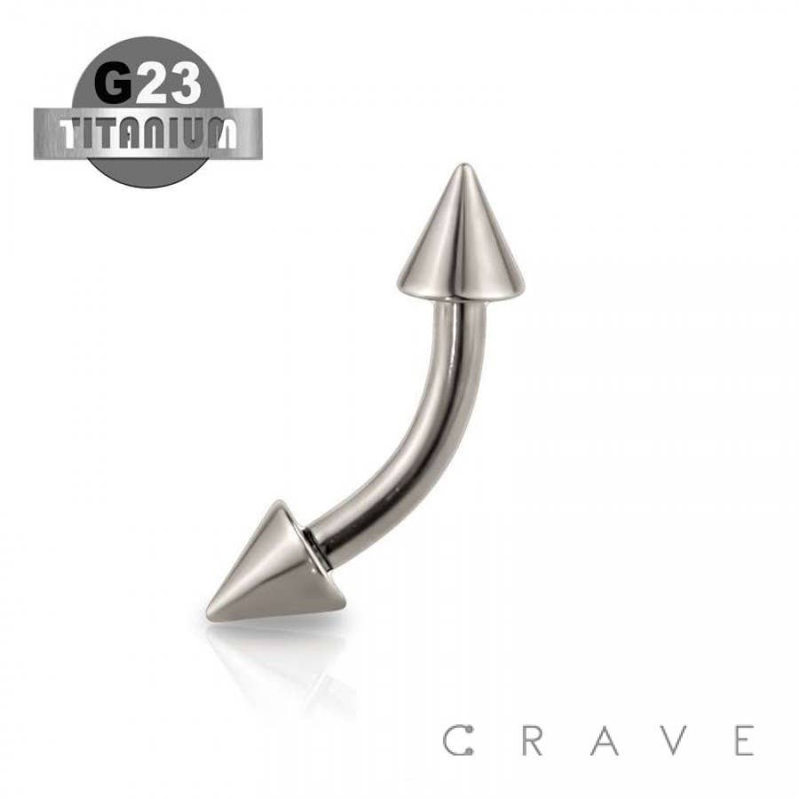 CRAVE – Brinco único por atacado – SOBRANCELHA COM BARRA CURVA DE TITÂNIO SÓLIDO DE GRAU DE IMPLANTE C/ ESPIGÕES