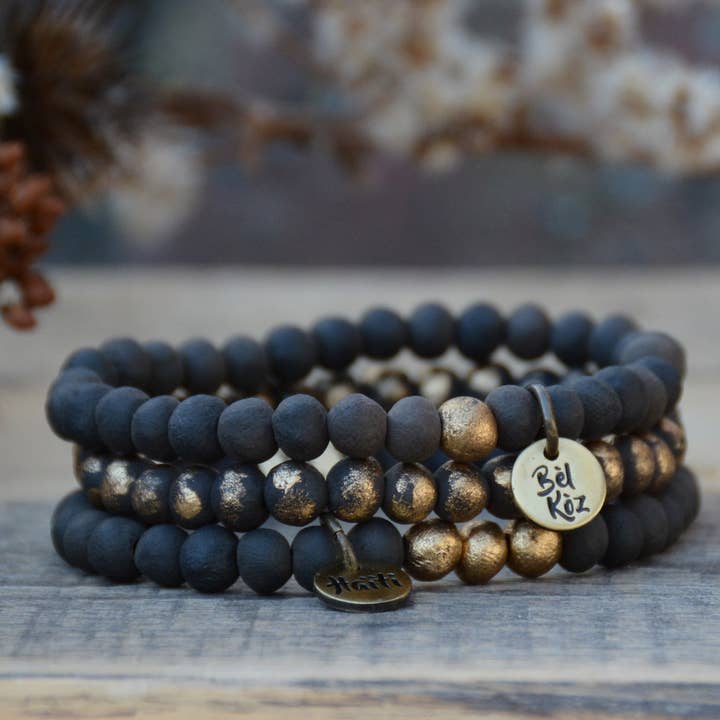 Bel Koz Haiti - Wholesale Beaded Bracelet - Zara Set of 3 | Bel Koz Dainty Pit Fire Clay Bead Bracelets0