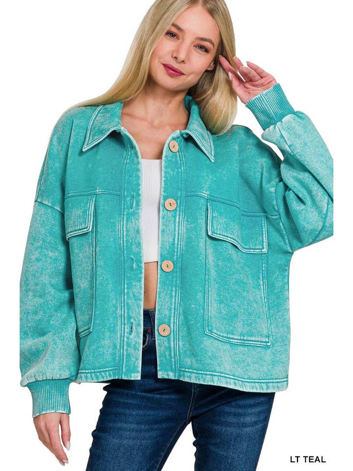 Vanilla Monkey - Vente Veste-chemise – femme - Veste courte en polaire délavée à l'acide avec poche avant1