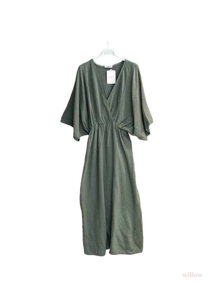 MOONSUN - Wholesale Dress - Women's - Empire cotton gauze double-breasted long dress #5142A