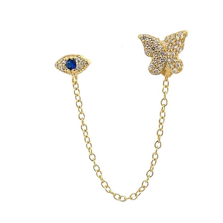 Brincos Duplos Borboleta Olho Grego Brincos de Pino Único e Duplo por atacado de Gigi & Jen
