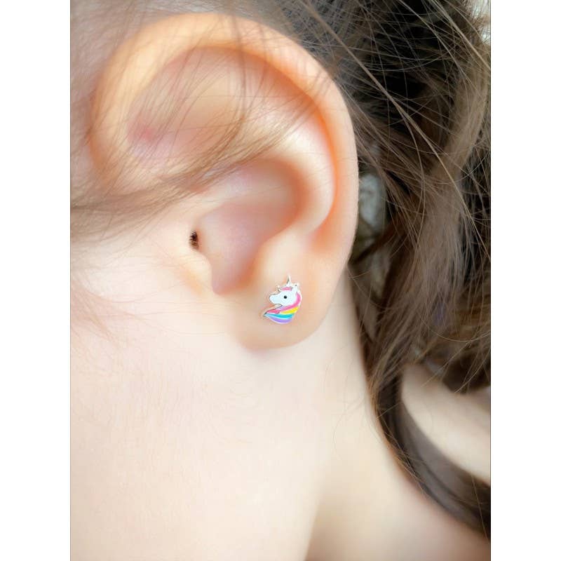 COM FORSA SL - Vendita all'ingrosso Orecchini - Bambini - Orecchini mini unicorno in argento sterling 925 6x8 mm1