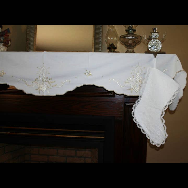 Battenburg Lace Christmas Stocking – White Cotton Elegance for wholesale by Eastern Sunrise Lace And Linens Inc.