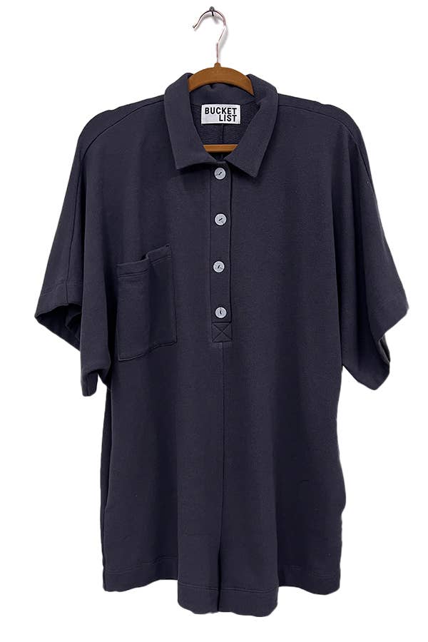 BUCKETLIST INC - Wholesale Romper - Women's - R5185 Solid Oversize Button Up Collared Romper25