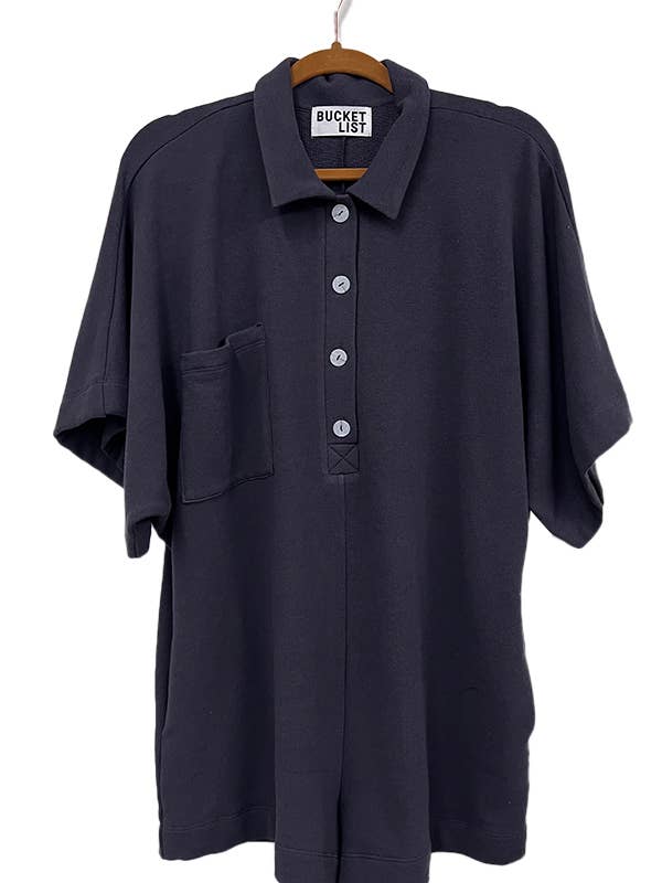 BUCKETLIST - Wholesale Romper - Women's - R5185 Solid Oversize Button Up Collared Romper31