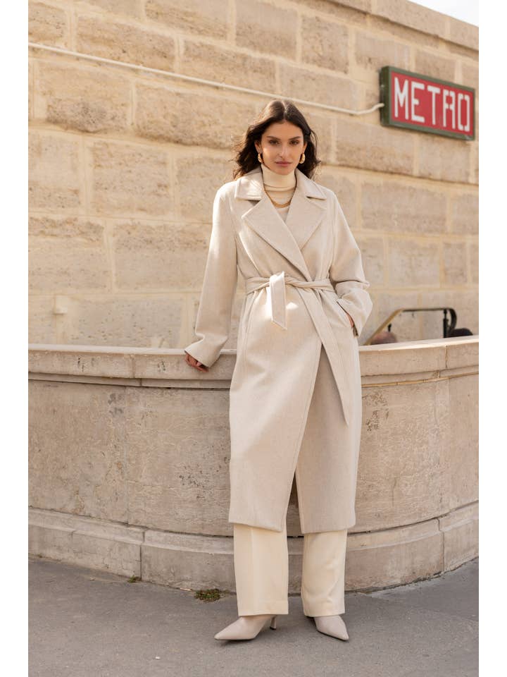 Attentif Paris - Wholesale Coat - Women's - Belted long coat in blended wool49