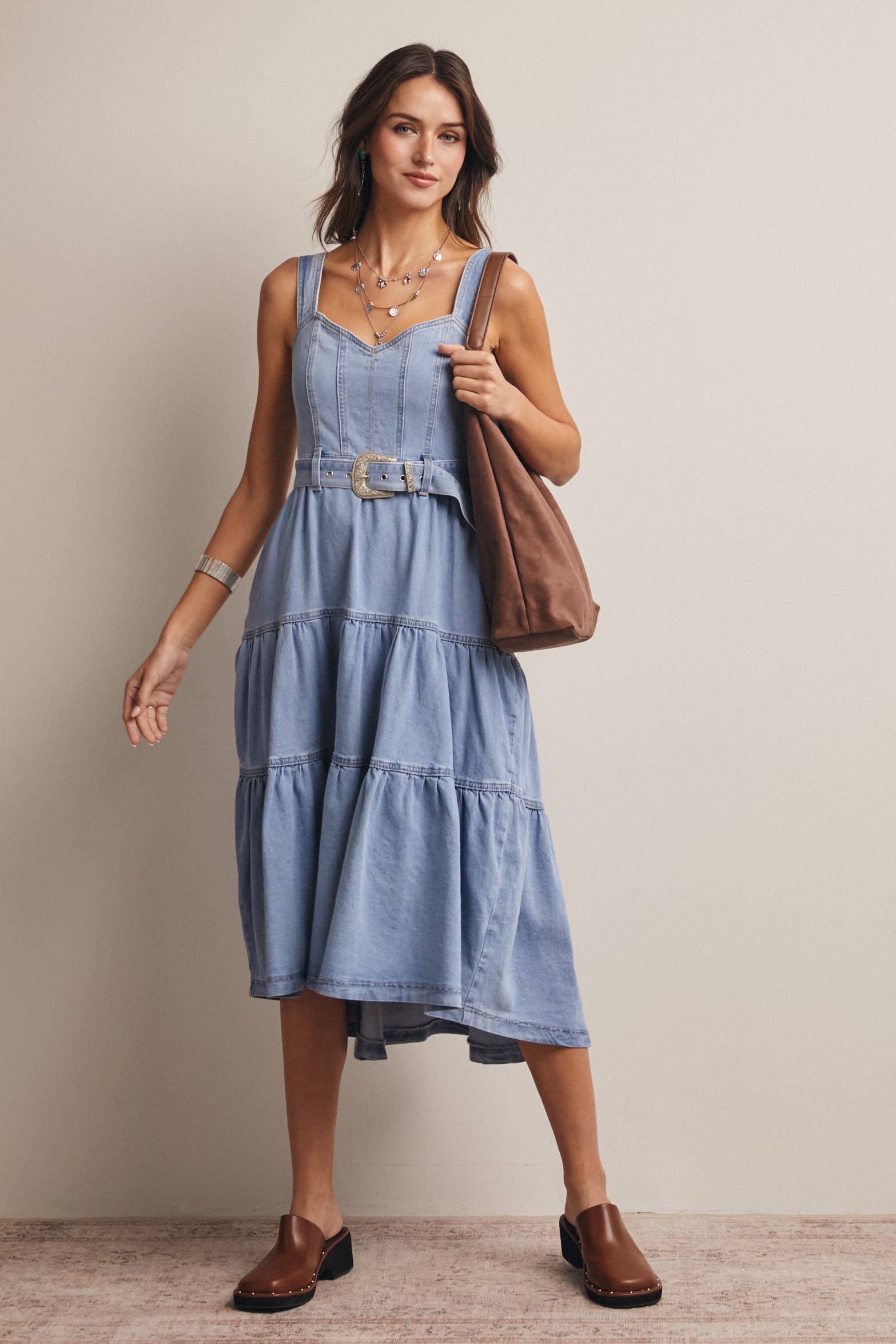 Forte - Wholesale Dress - Women's - Tiered Denim Maxi Dress FD002311