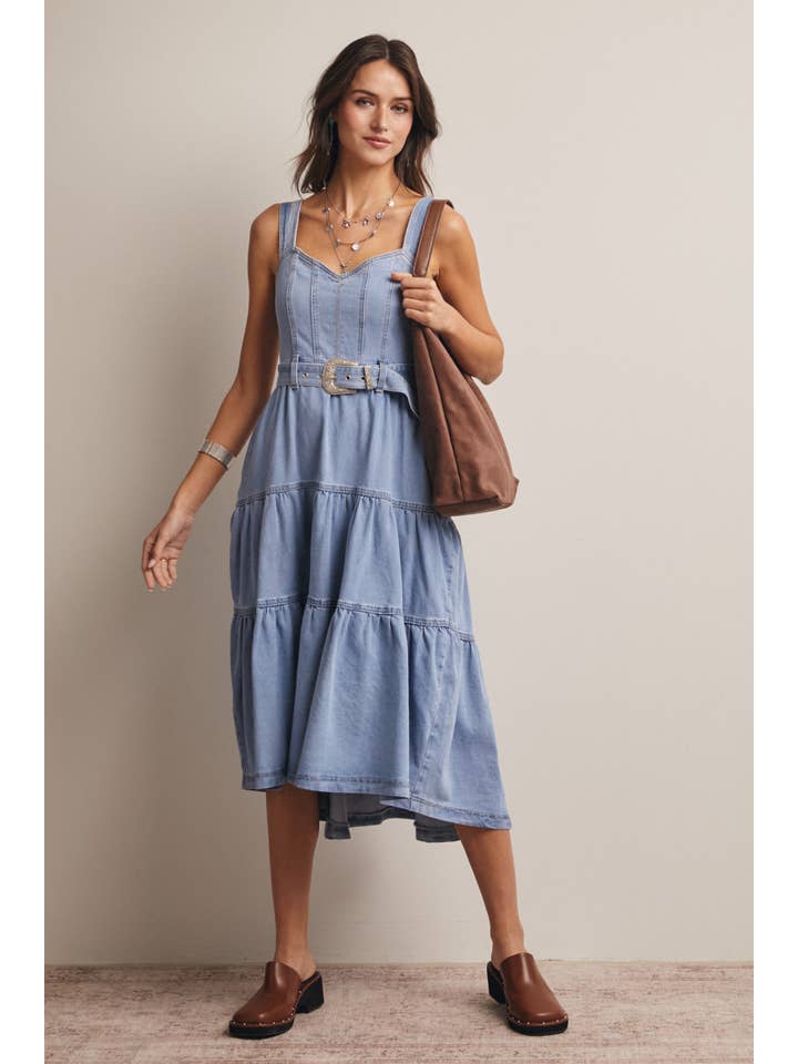 Forte - Wholesale Dress - Women's - Tiered Denim Maxi Dress FD002311