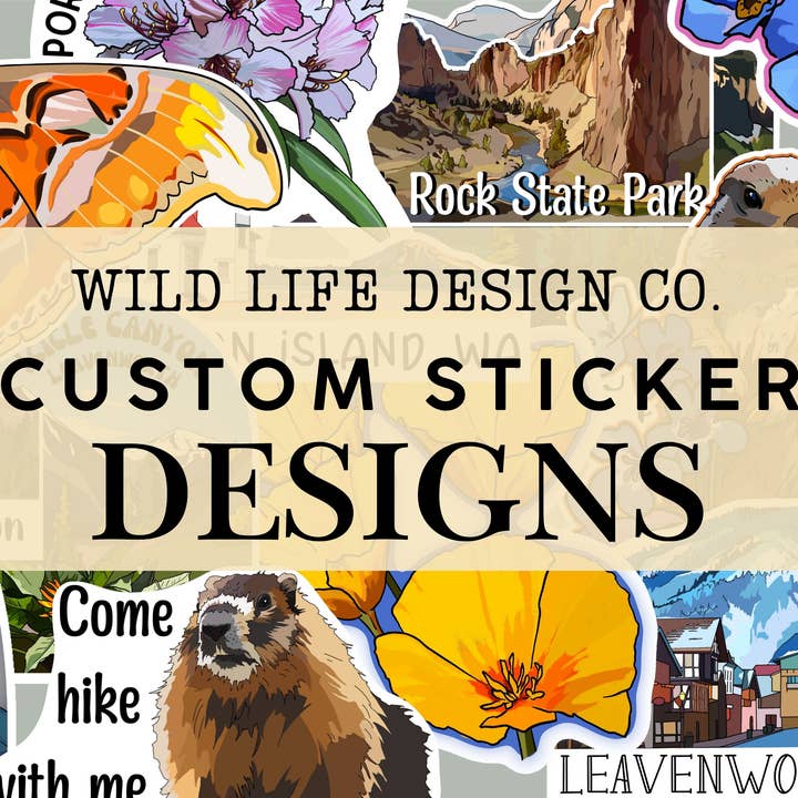 Tariffa di configurazione per la progettazione di adesivi personalizzati per la vendita all'ingrosso da parte di Wild Life Design Co.