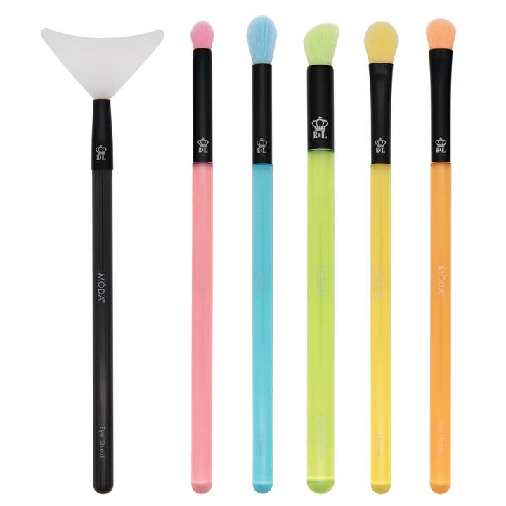 MŌDA® Neon Blend and Defend Eye 6pc Makeup Brush Kit for wholesale by Royal Brush Mfg. Inc.