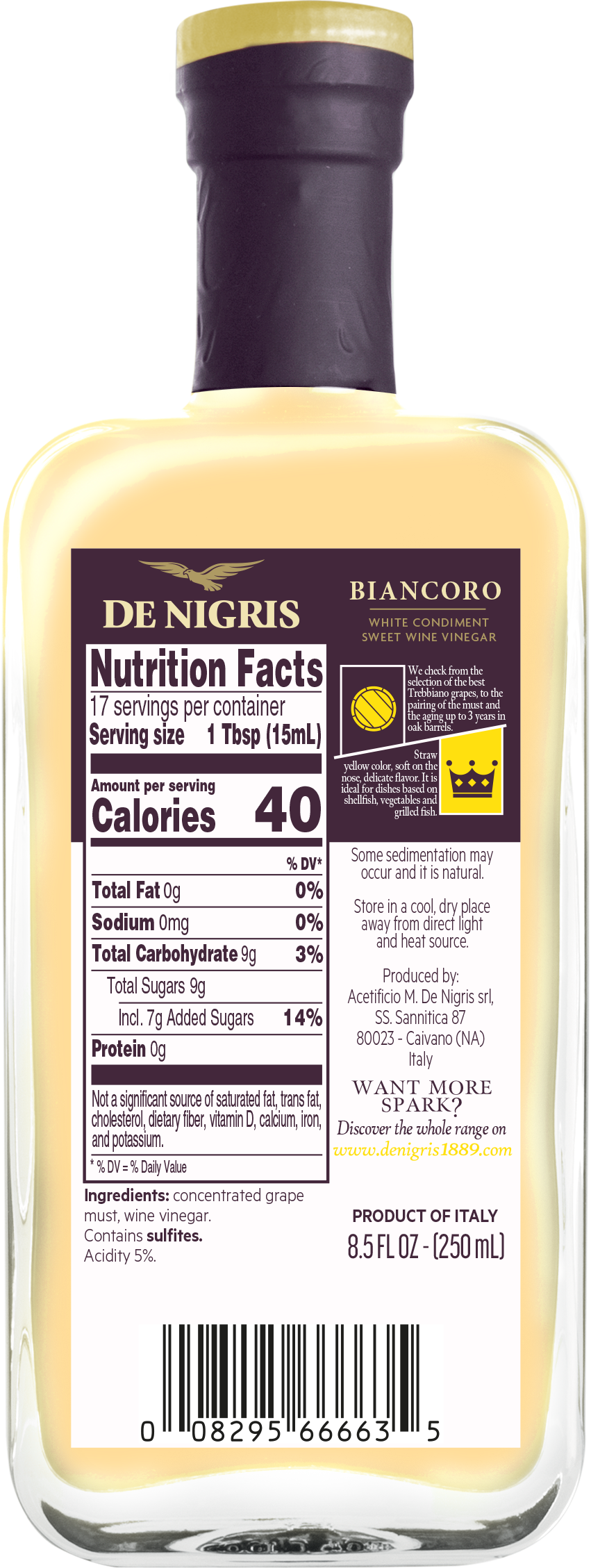 De Nigris - Venta al por mayor Vinagre - De Nigris - Línea Excellence - Vinagre de vino dulce Biancoro1