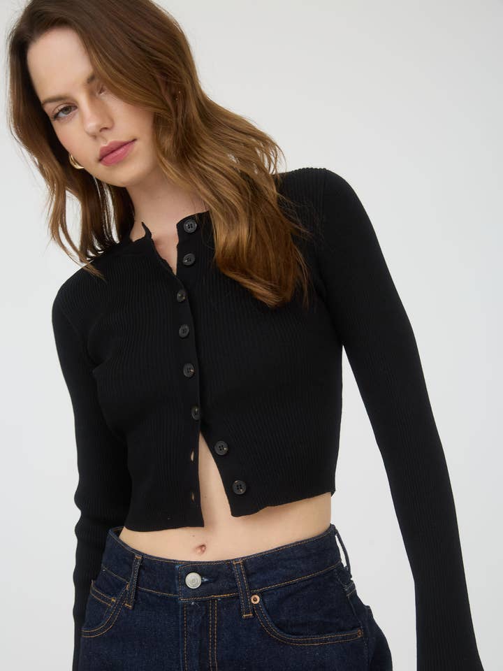 BUTTON DOWN LONG SLEEVE RIB KNIT CARDIGAN for wholesale by The Workshop Studio