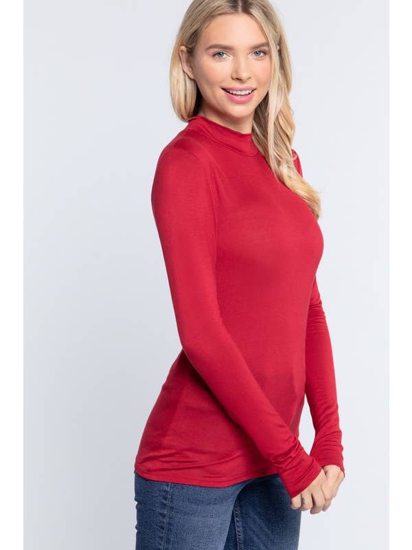 Active Basic | Active USA - Wholesale Knit Top - Women's - Long Sleeve Mock Neck Rayon Spandex Jersey Top15