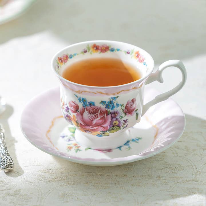 Marie Rose Pink 6oz Bone China Tea Cup and Saucer for wholesale by Grace Teaware