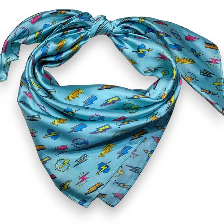 Wild Rag Light Turquoise blue with 90's Lightning bolt for wholesale by Double B Wild Rags