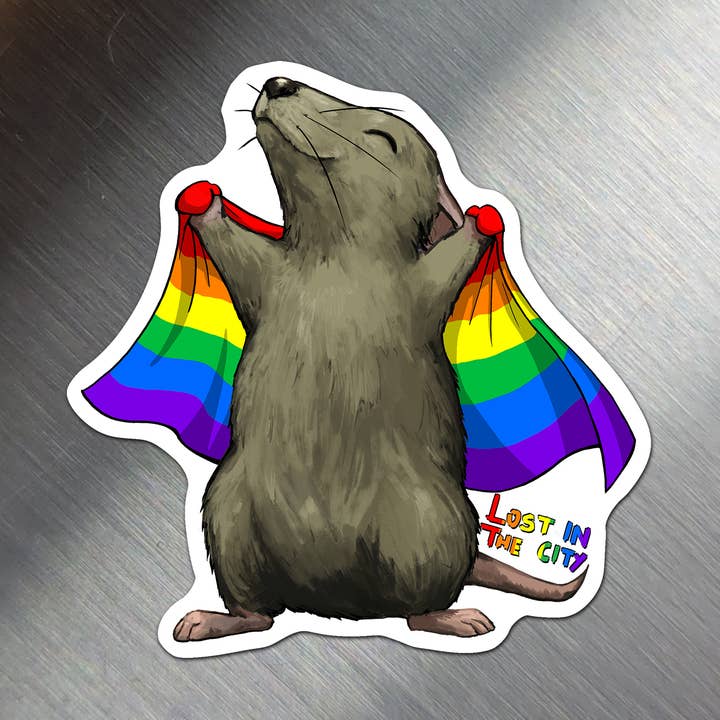 Pride Flag Rat Magnet | Lost in the City for wholesale by Santi of all Trades
