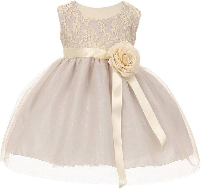 iGirlDress - Wholesale Dress - Baby - Baby Girls Two-Tone Lace Tulle Flower Dress with Corsage 2