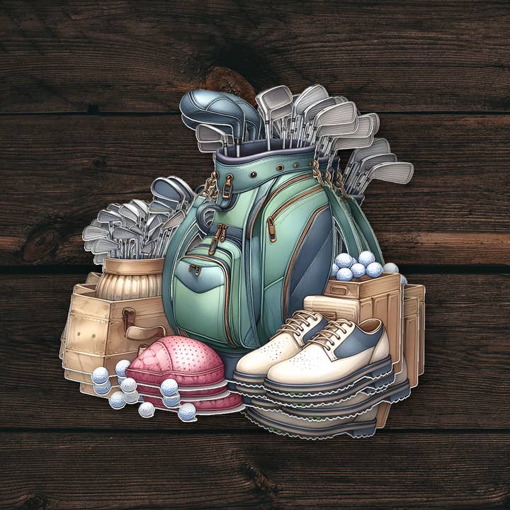 Men’s Golf Sticker | Club Bag Illustration | Vinyl Decal for wholesale by PiggyPrintStickers