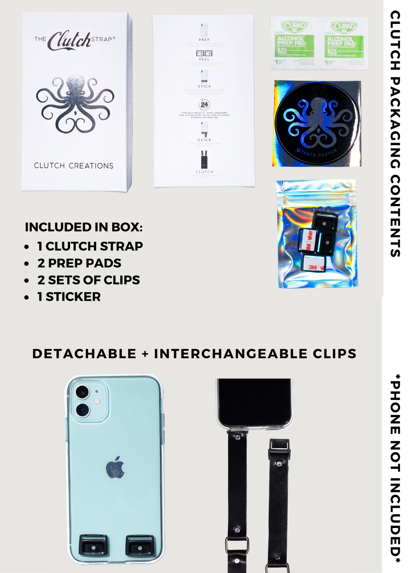 Clutch Creations - Wholesale Phonecase Strap - White Leather Detachable Cross-Body Phone Strap4