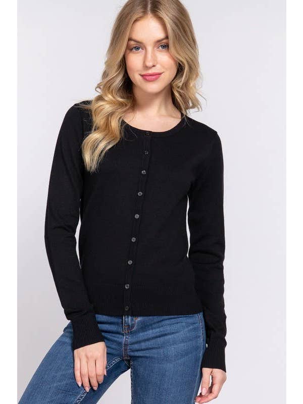 Vanilla Monkey - Wholesale Cardigan - Women's - Long Sleeve Round Neck Button Down Sweater Cardigan0