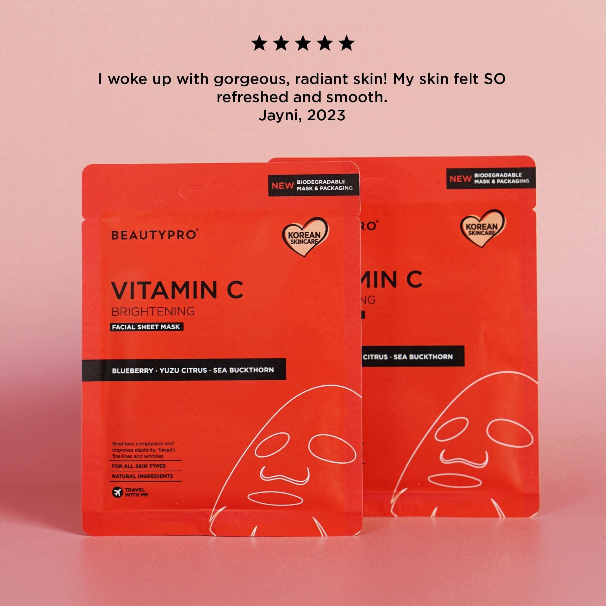 BEAUTYPRO – wholesale Skincare face mask – VITAMIN-C Brightening Sheet Mask - 100% Biodegradable7