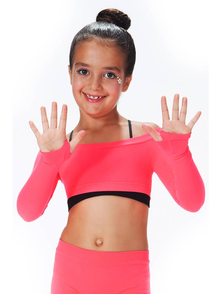 KurveShop - Wholesale T-Shirt - Kids - KIDS LONG SLEEVE CROP TOP WITH THUMB HOLES