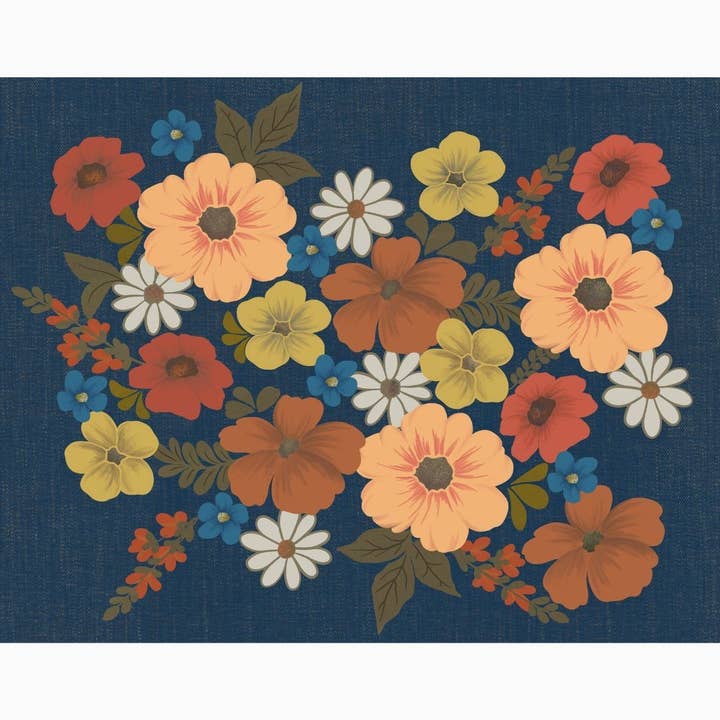 Vintage Inspirerad Varm Orange Blomster Marinblå Konst Print för wholesale av Brittany Bouyer