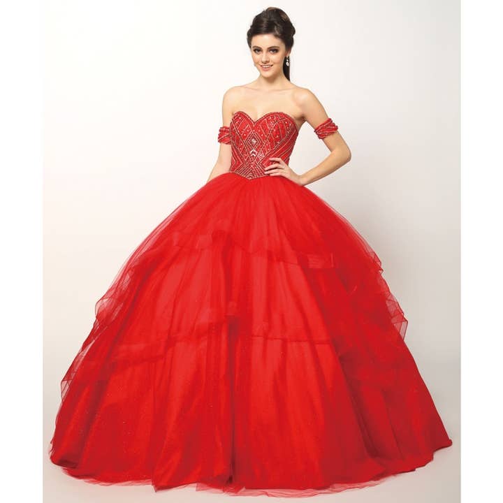 Juliet - Wholesale Gown - Women's - BEADED EMBROIDERY SWEET HEART ON GLITTER MESH BALL GOWN