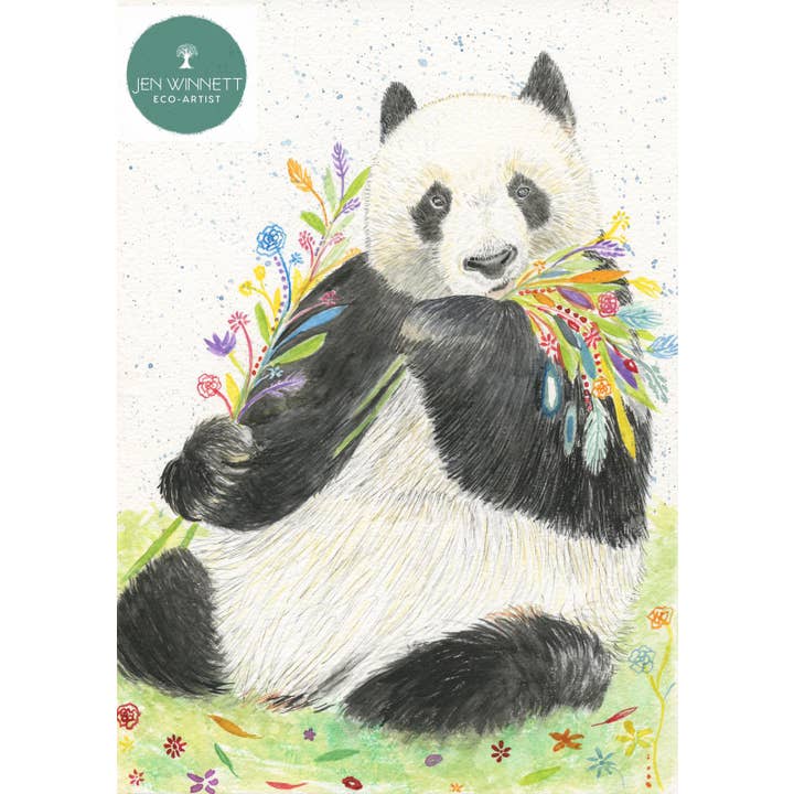 Posy the Panda Signed watercolour art print colourful animal for wholesale by Jen Winnett Eco Artist
