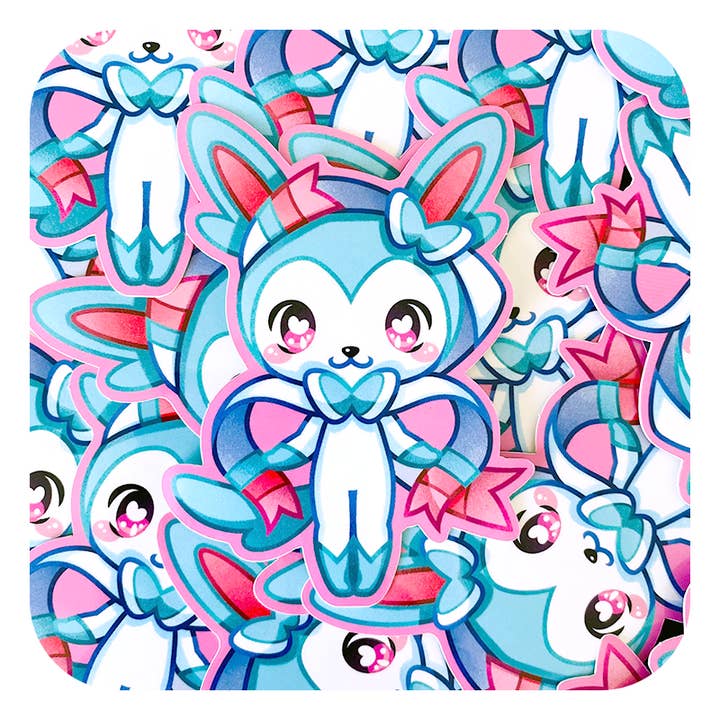 Adesivo in vinile lucido impermeabile Nya Nya Neko Shiny Sylveon per la vendita all'ingrosso da parte di Gilles Bone Illustrations