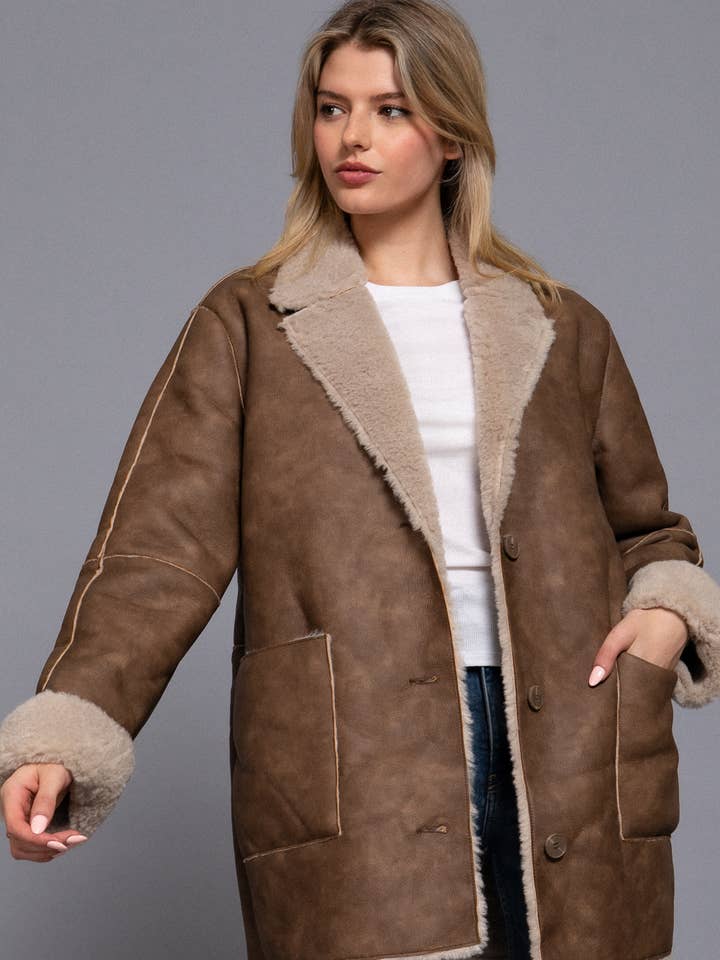 Active Basic | Active USA - Wholesale Leather Jacket - Women's - Lapel Collar Button Down Double Sided Faux Leather Coat12