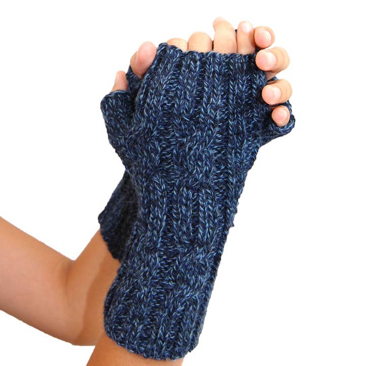 Alpaca Gloves - Hand Knitted Alpaca Blend Cable Design Fingerless Gloves (MOI308) for wholesale by My Comfy Apparel
