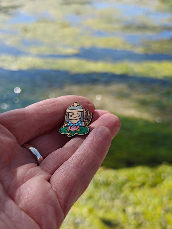 Handmade Wooden River Swimmer Brooch Pin with Gift Tin for wholesale by Hyggestyle